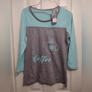 "Everything gets better with coffee" baseball T